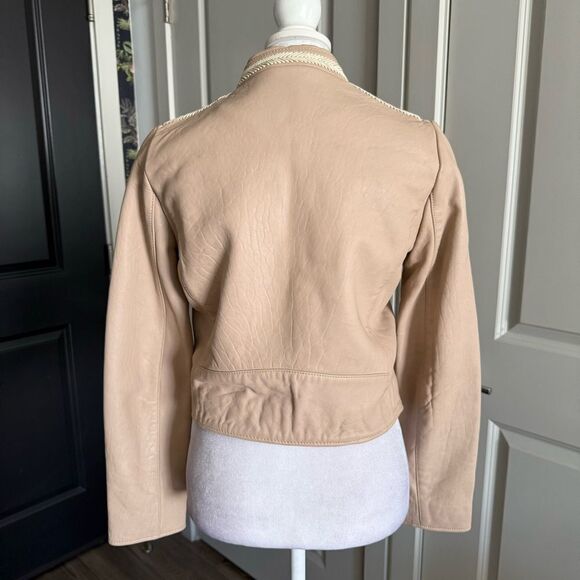 Maje Vicky Cotton-Trimmed Leather Biker Jacket Size 38 US M - Picture 5 of 12